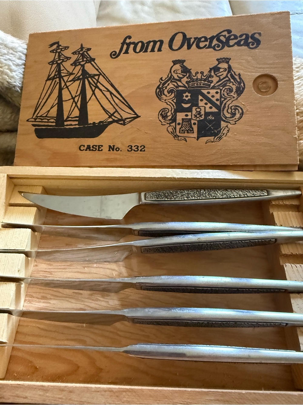 Mid Centry Modern Overseas Carving Knife Set in Wood Decordtive Case